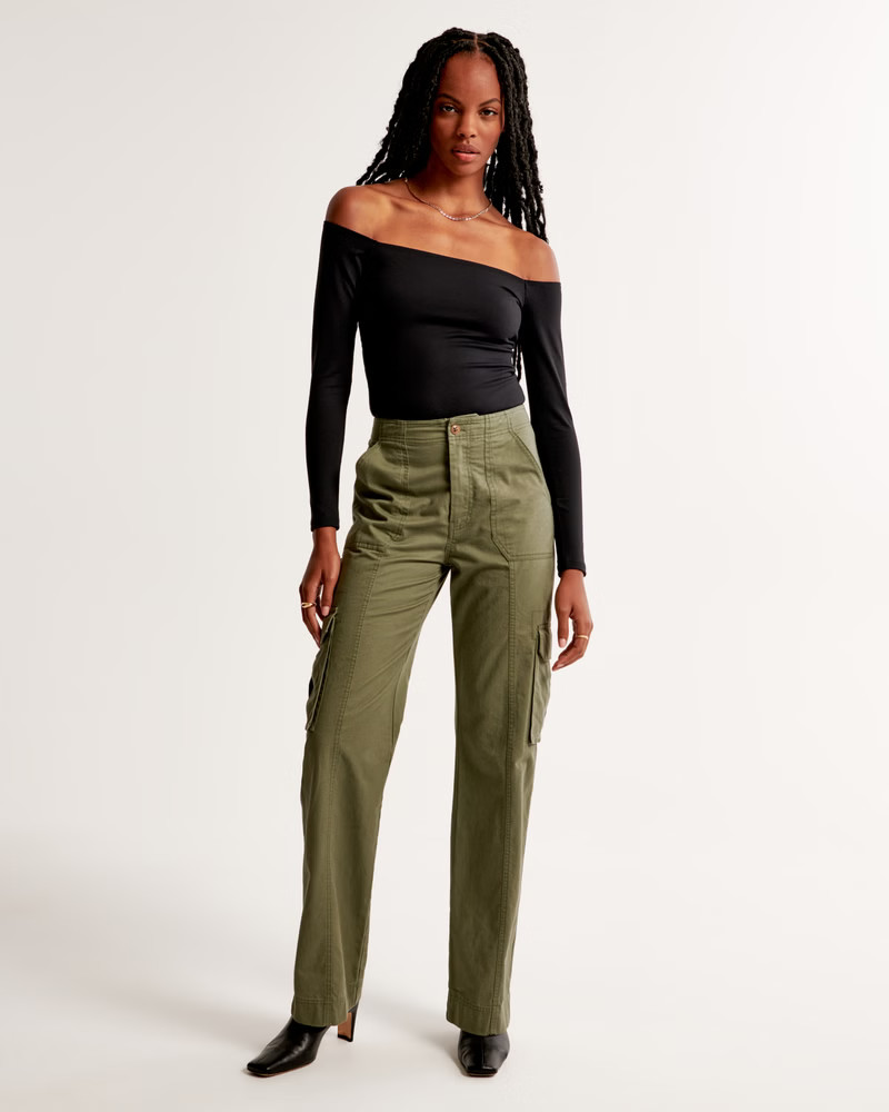 Long-Sleeve Slinky Jersey Off-The-Shoulder Bodysuit | Abercrombie & Fitch (US)