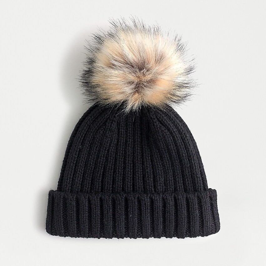 Ribbed beanie with faux-fur pom-pom | J. Crew US