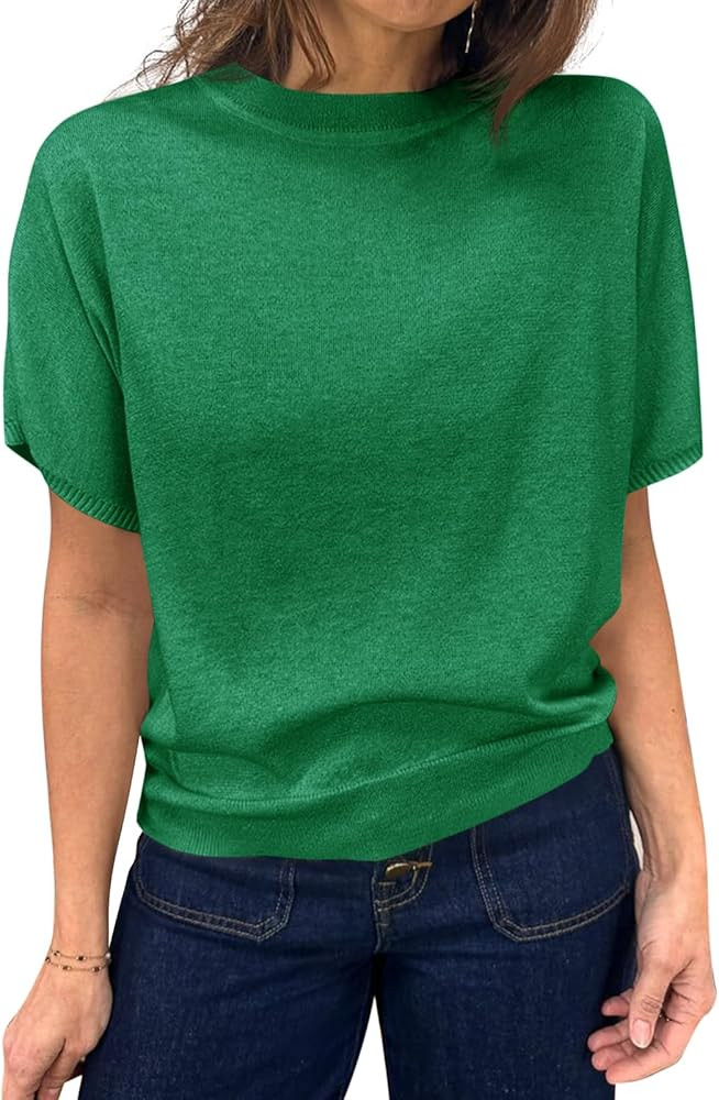 Saodimallsu Women's Short Sleeve Crew Neck Knit Pullover Sweater | Amazon (US)