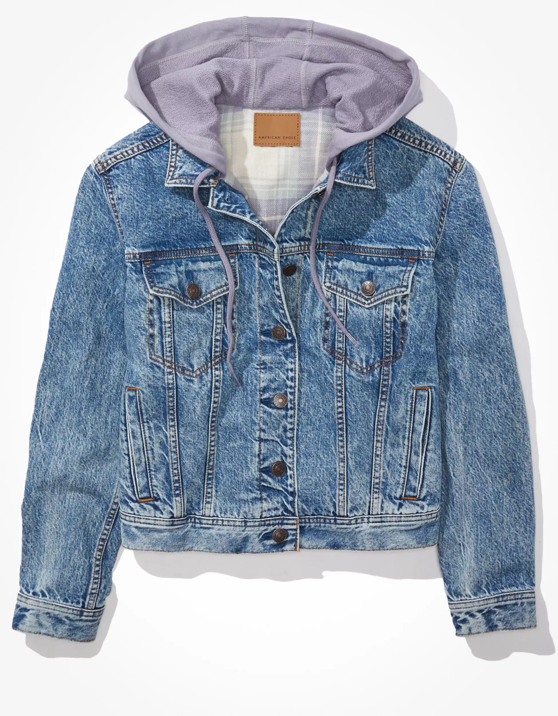 American eagle outfitters hooded denim best sale jacket womens