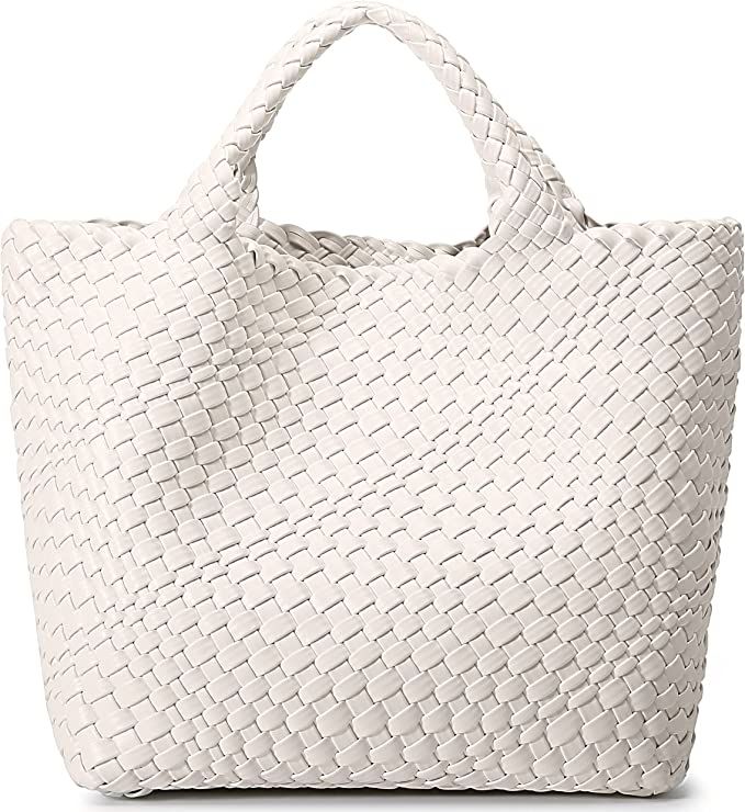 Queenoris Woven Bag for Women, Vegan Leather Tote Bag Large Summer Beach Travel Handbag and Purse... | Amazon (US)