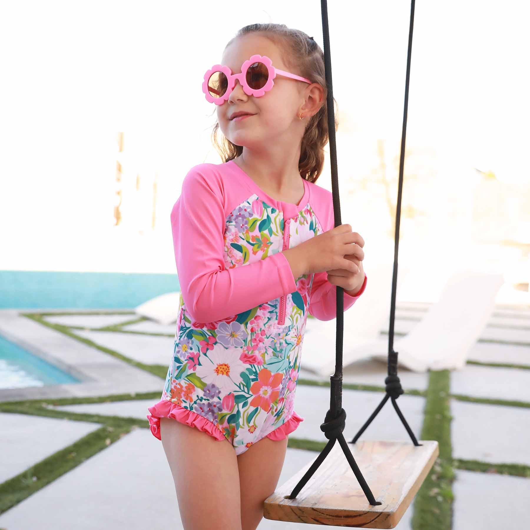 Long Sleeve Rash Guard with Front Zipper | Seaside Blooms | Caden Lane