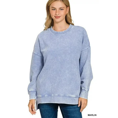 Zenana Full Size Acid Washed Double Ribbed Hi-low Sweatshirt Plus Size | Walmart (US)