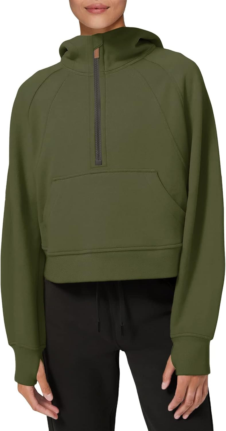 LASLULU Womens Hoodies Fleece Lined Collar Pullover 1/2 Zipper Sweatshirts Long Sleeve Crop Tops ... | Amazon (US)