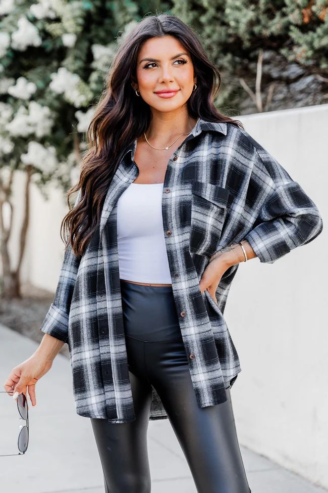 Refreshing Beauty Plaid Black/White Button Front Shirt | Pink Lily