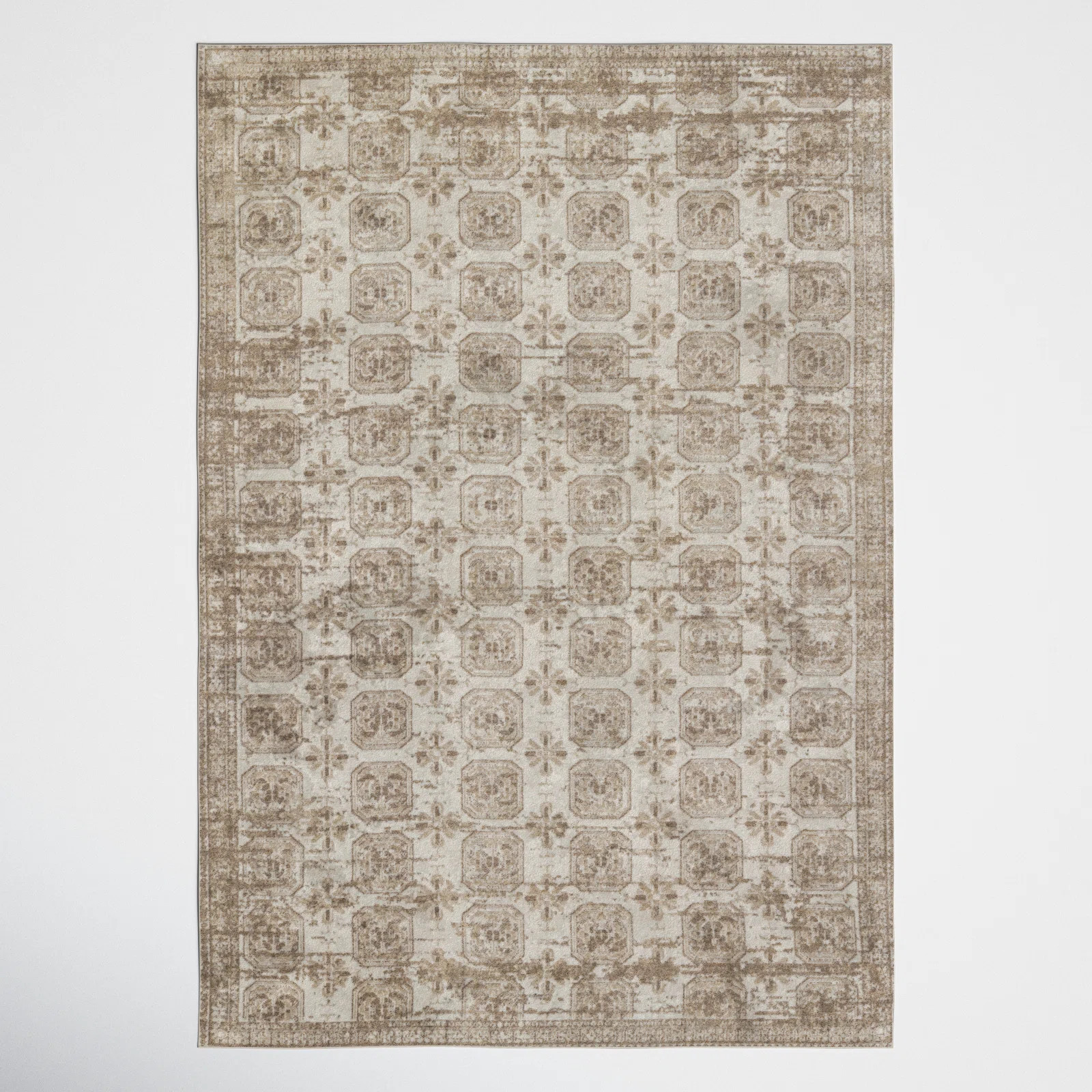 Phoebe Machine Washable Kimmons Geometric Area Rug in Tan/Cream | Birch Lane