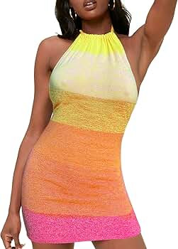 Women’s Mini Dress Knitted Backless Halter Sleeveless Shinny Club Party Holiday Beach Bodycon D... | Amazon (US)