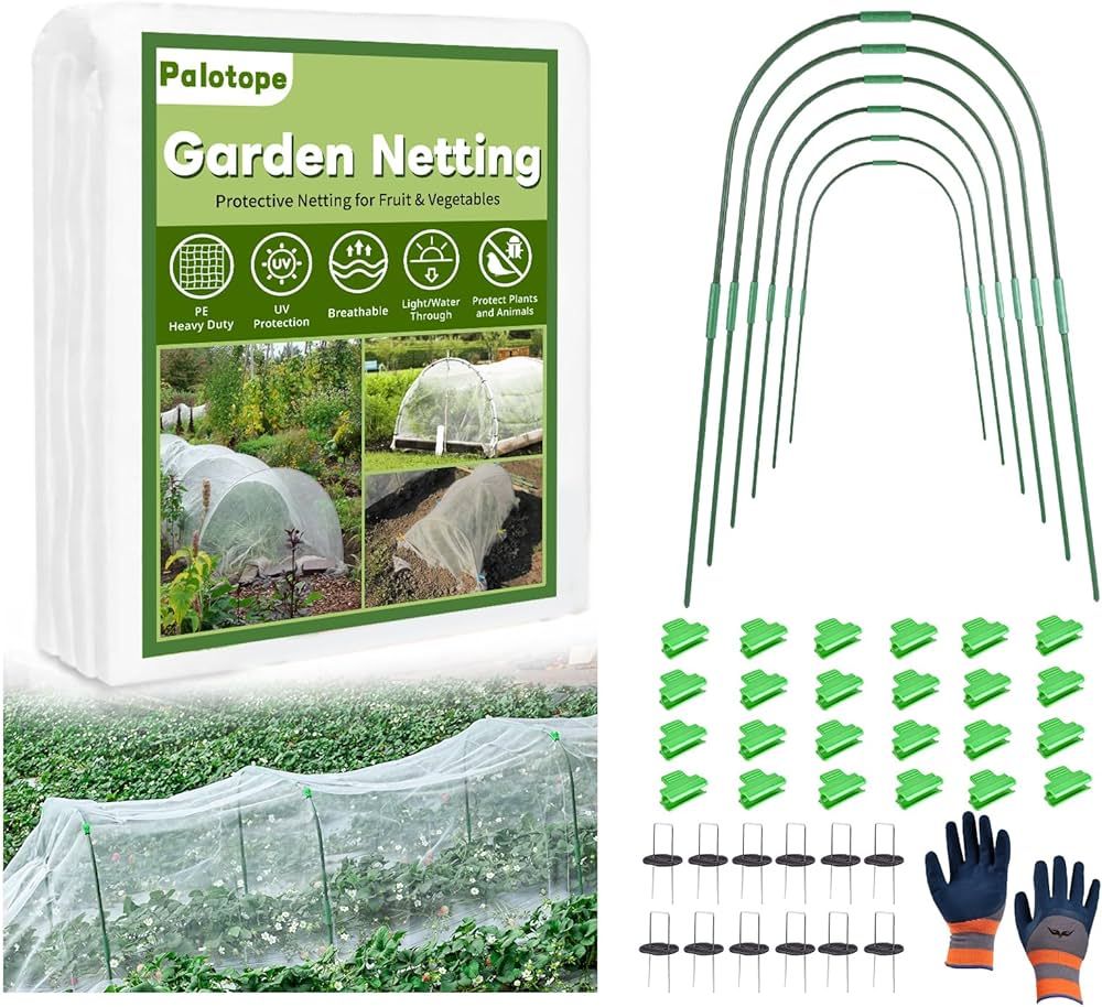 Garden Netting Kits, 10x33 Ft Ultra Fine Mesh Netting with 6 Packs Garden Hoops | Amazon (US)