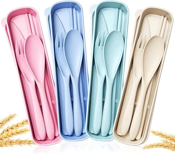 Teivio Reusable Travel Utensils with Case, Portable Cutlery Chopsticks Knives Forks & Spoons Set ... | Amazon (US)