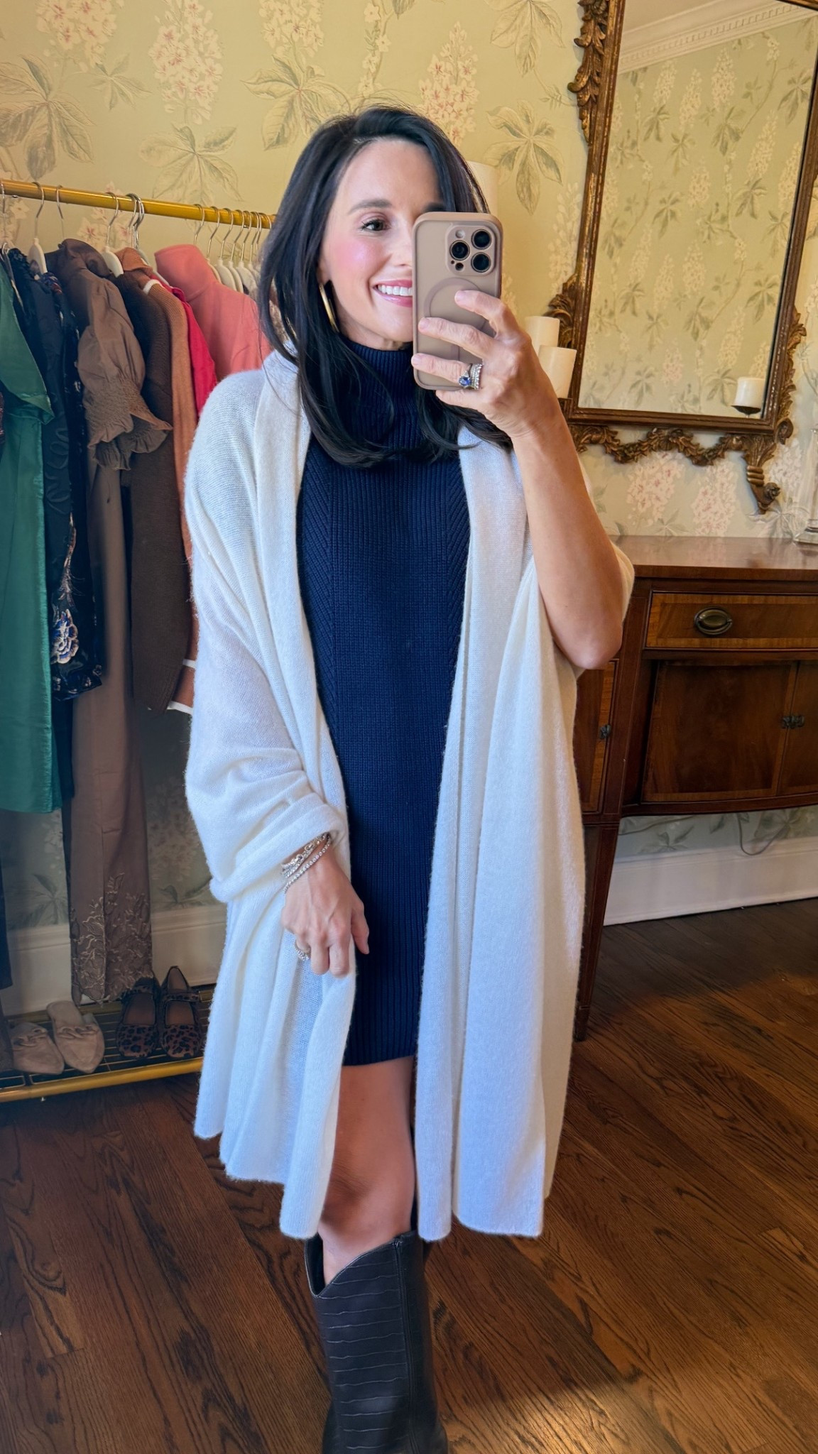 love a navy sweater dress! also such a cute thanksgiving look 🦃✨ wrap is a splurge but it’s worth EVERY PENNY!!

#LTKHoliday #LTKmomlife