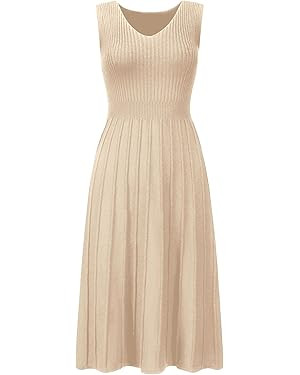 Women's Midi Sleeveless Dress V Neck Knitted A-Line Dress | Amazon (US)