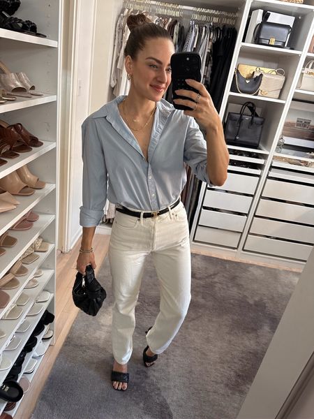 Casual workwear outfit inspo! I'm wearing a size S in the top & a 25 in the jeans. My heels run TTS. // workwear, Abercrombie, workwear outfit, office outfit, casual fridays