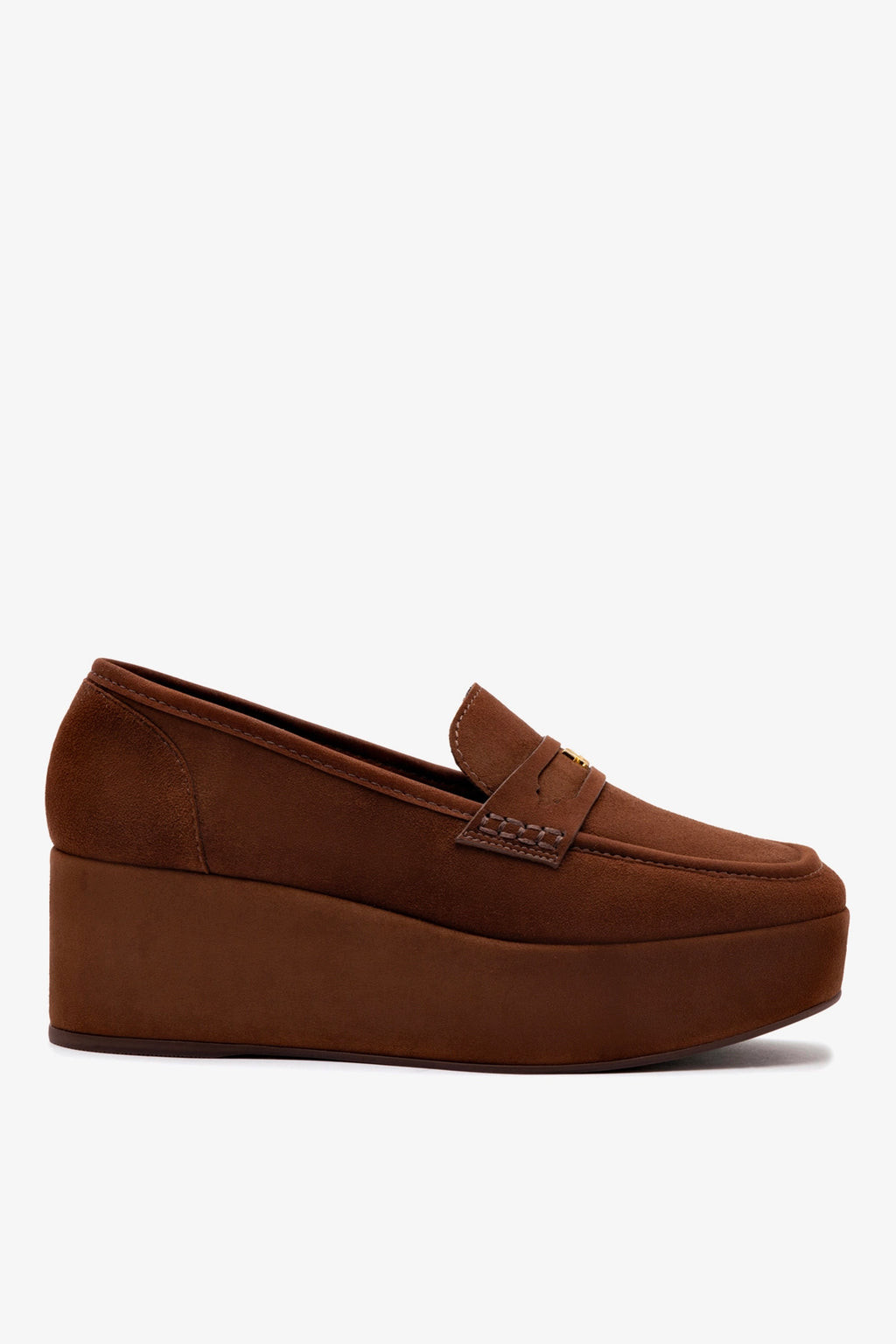 Suki Flatform Loafer In Burnt Umber Suede | Larroude