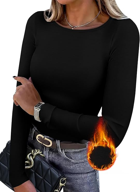 WIHOLL Long Sleeve Thermal Shirt for Women Light Fleece Tops Fall 2025 Crew Neck Casual Basic T-S... | Amazon (US)