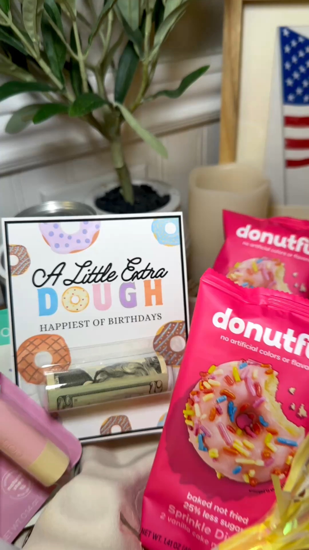 A Little Extra Dough! Happiest Birthday 🎉🥳🍩 A fun way to gift cash & celebrate! The donut glass is so cute, you can add any beverage inside or add a gift card. Add a few items into the beverage holder & you are set! Join me for more gift ideas!

#LTKSeasonal #LTKHome #LTKKids