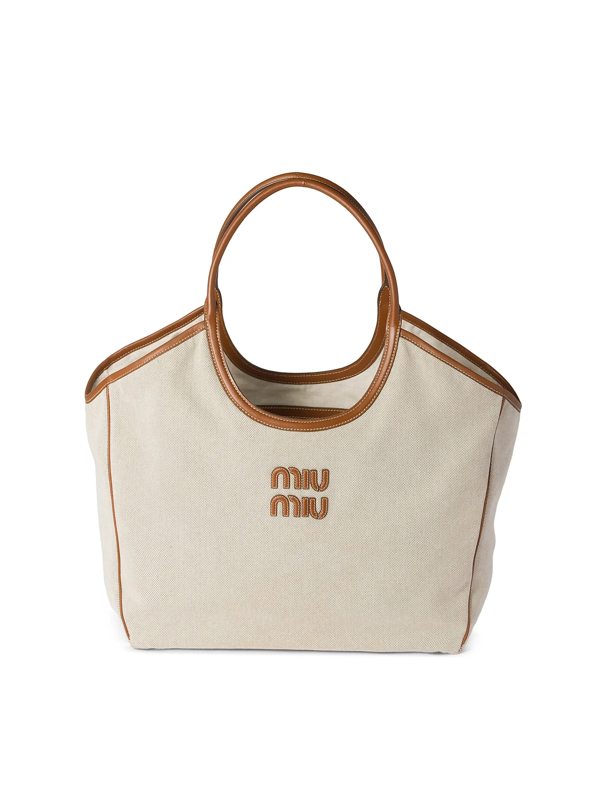 Miu Miu Ivy Canvas and Leather Tote Bag | Saks Fifth Avenue | Saks Fifth Avenue