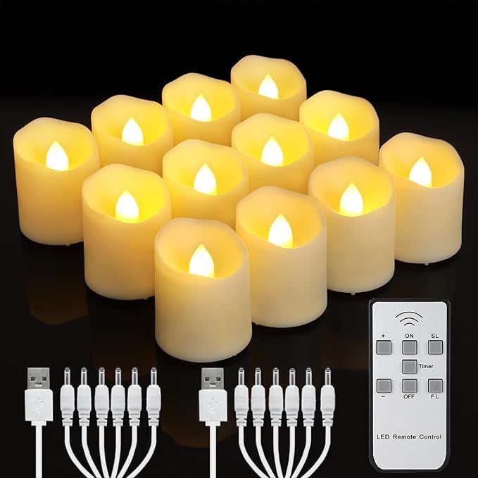 Rechargeable Flameless Tea Lights Candles with Timer & Remote, 12pcs Flickering LED Votive Candle... | Amazon (US)