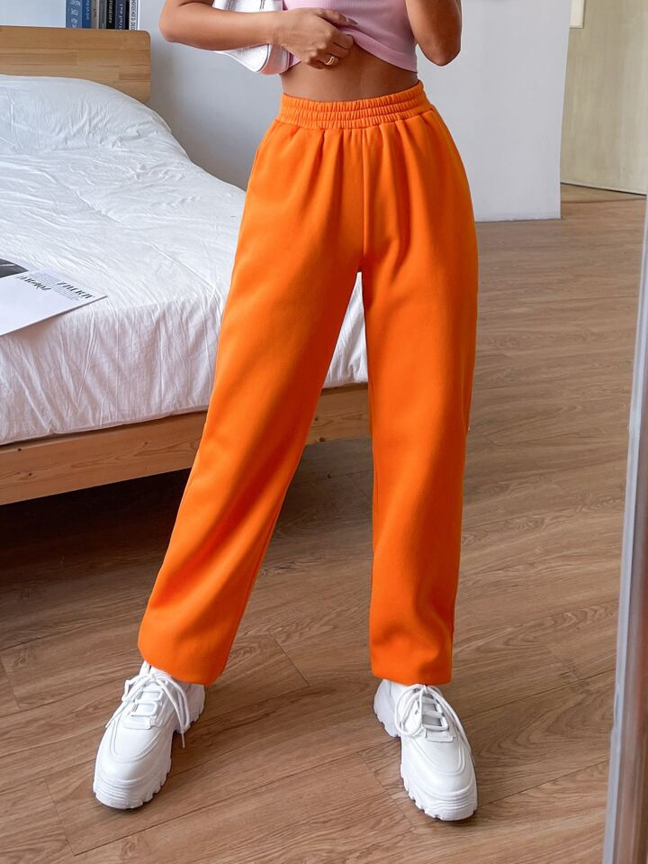 SHEIN EZwear Solid Elastic Waist Sweatpants | SHEIN