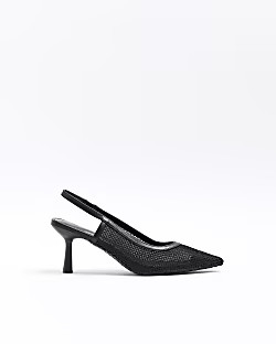 Black mesh court heels | River Island (UK & IE)