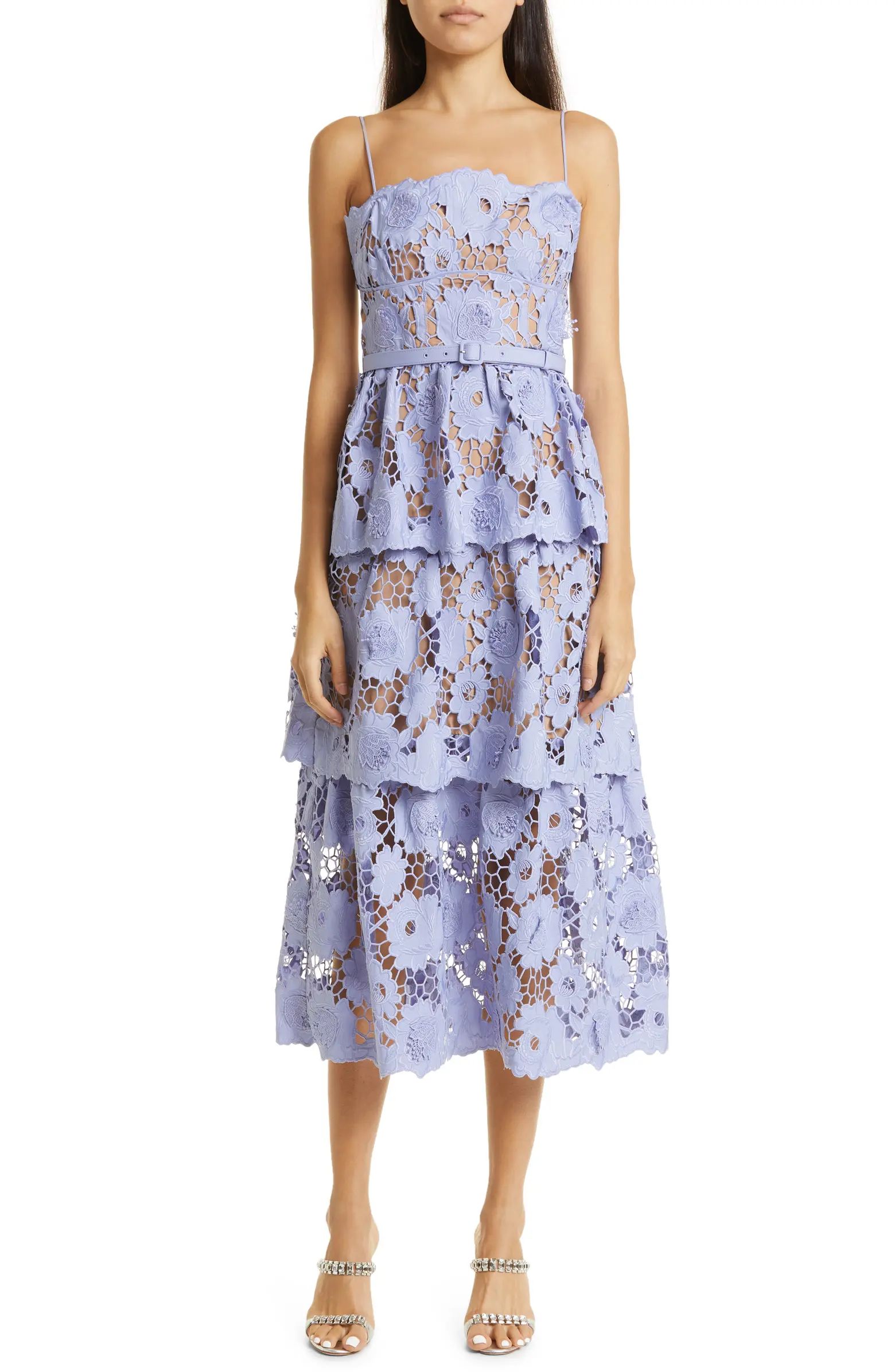 3D Floral Lace Tiered Cotton Midi Dress | Nordstrom