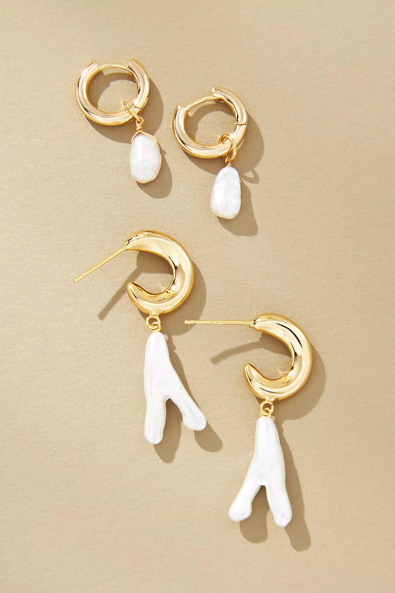 Pearl Huggie Hoop Earrings, Set of 2 | Anthropologie (US)