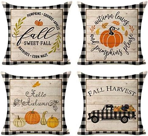 Kithomer Set of 4 Fall Buffalo Plaids Pumpkin Harvest Throw Pillow Cases Autumn Farmhouse Decorat... | Amazon (US)