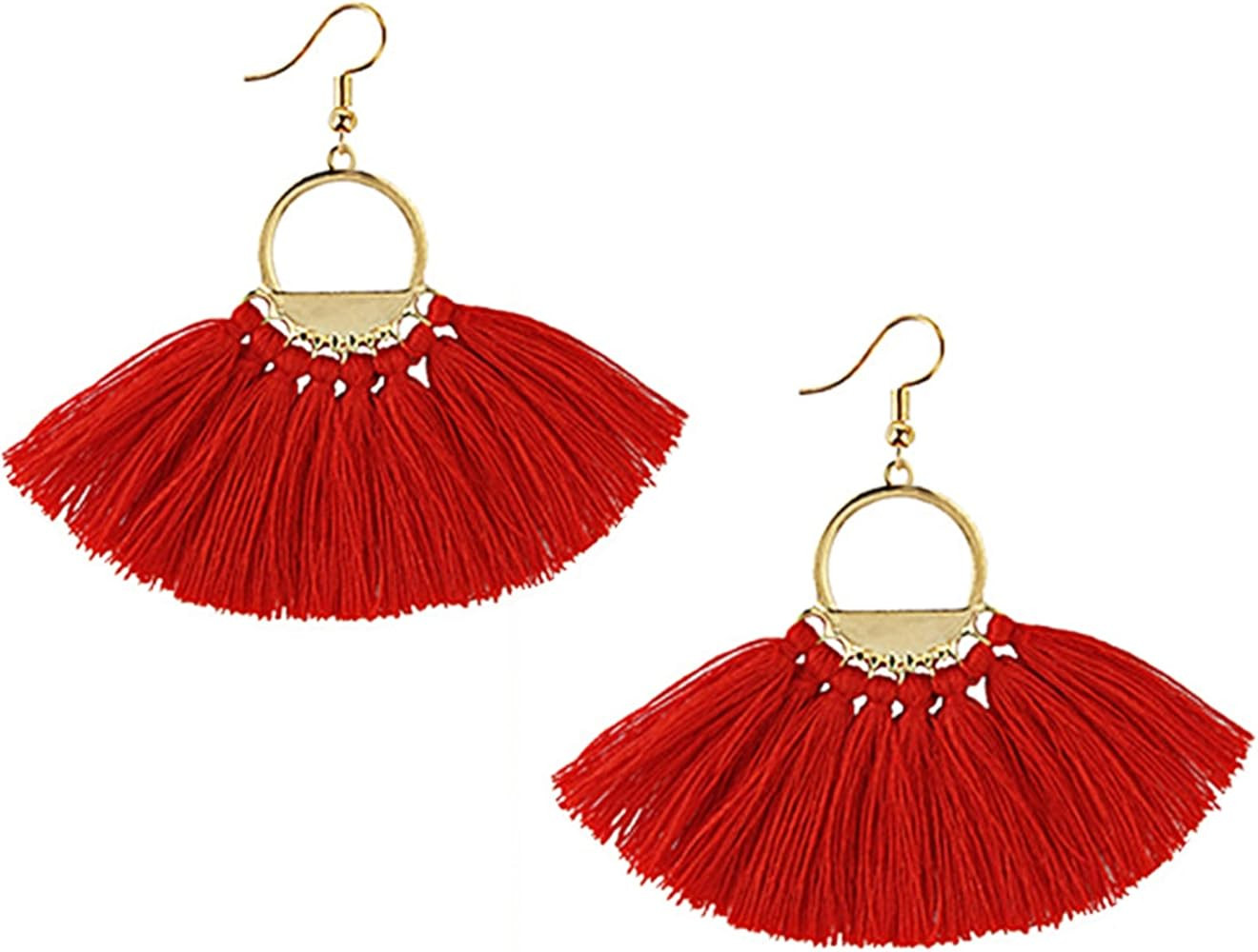 Suyi Women Tassel Earrings Bohemia Fan Shape Thread Tassel Statement Drop Dangle Earrings for Gir... | Amazon (US)