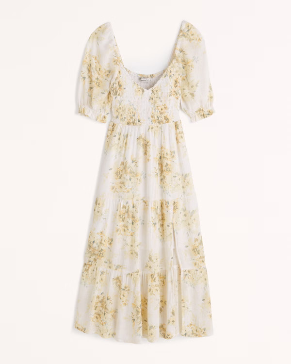 Short-Sleeve Smocked Midi Dress | Abercrombie & Fitch (US)