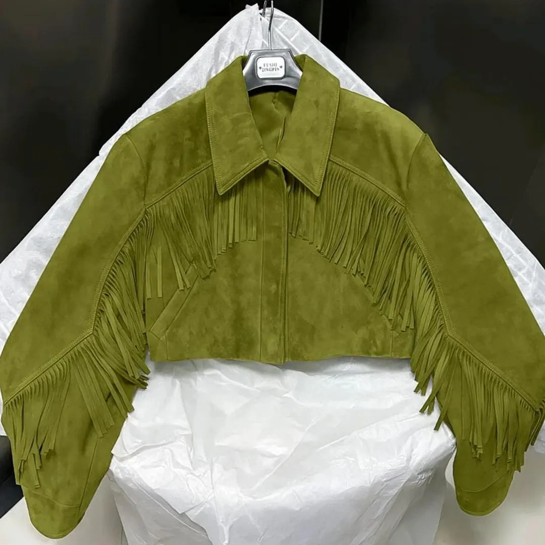 Olive Green Cropped Jacket: 70s Western Cowgirl Boho Coat, Suede Fringes Jacket - Etsy Canada | Etsy (US)