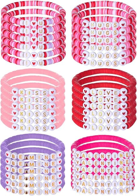 Huquary 36/72 Pcs Valentine Day Bracelets Gift Bulk Hugs Kiss Galentine Polymer Clay Bracelets Pi... | Amazon (US)