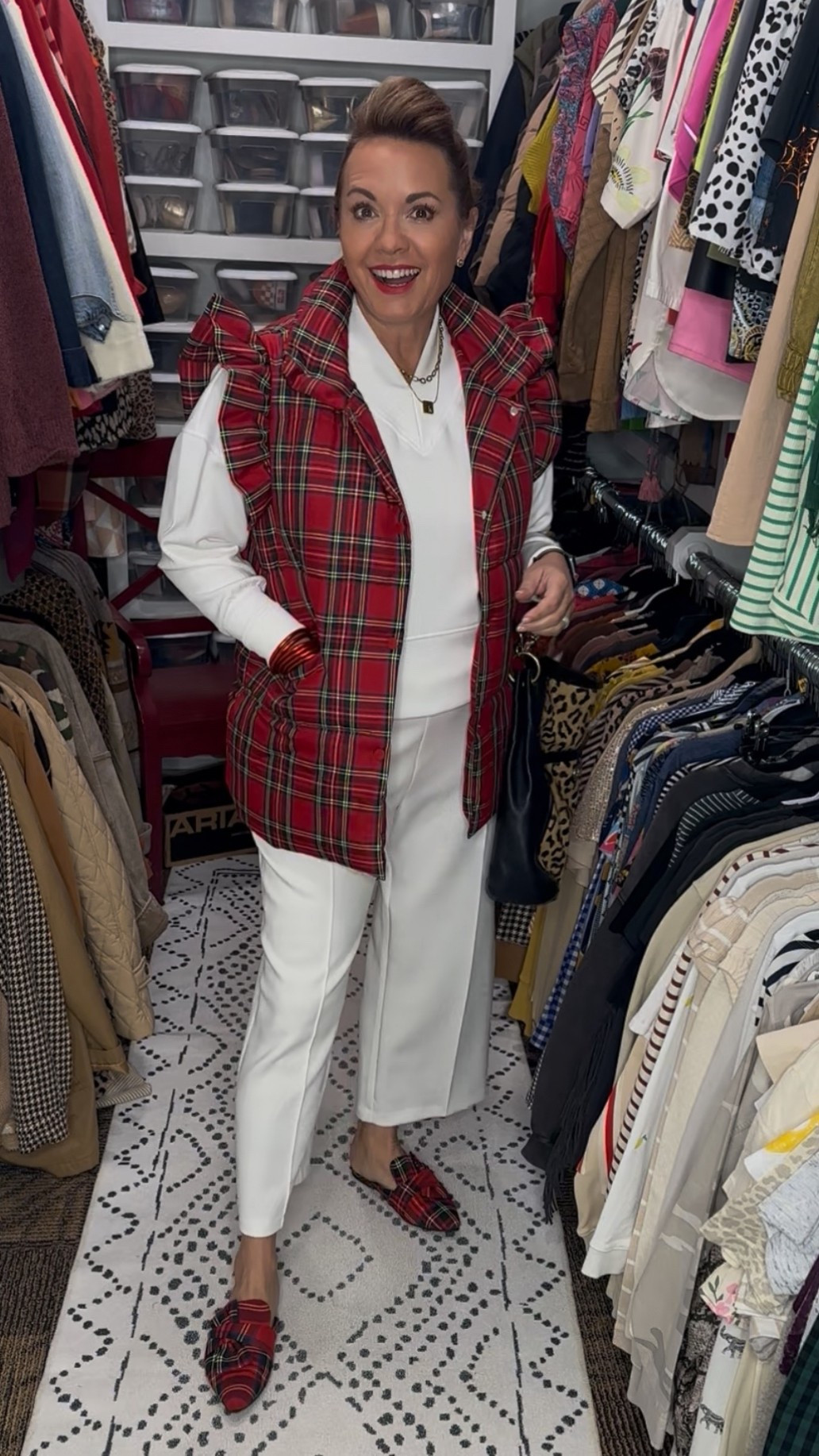 Festive holiday outfit featuring a red plaid ruffle vest styled with a winter white set and matching plaid mules. Cozy, classic, and perfect for December. Linking everything from the vest to the shoes so you can recreate this Christmas-ready look!

⸻



Festive outfit, holiday outfit, Christmas outfit idea, plaid vest outfit, winter white outfit, plaid mules, holiday style, December outfit inspo, holiday fashion over 50, teacher holiday outfit, Christmas plaid, holiday wardrobe staples, red plaid outfit, cozy chic holiday look

⸻

Holiday Outfit
Plaid
Winter White
Festive Style
Christmas Look
Classic Style
Over 50 Fashion
Teacher Style
Casual Holiday Outfit
December Outfit


#LTKFindsUnder50 #LTKgrwm #LTKHoliday