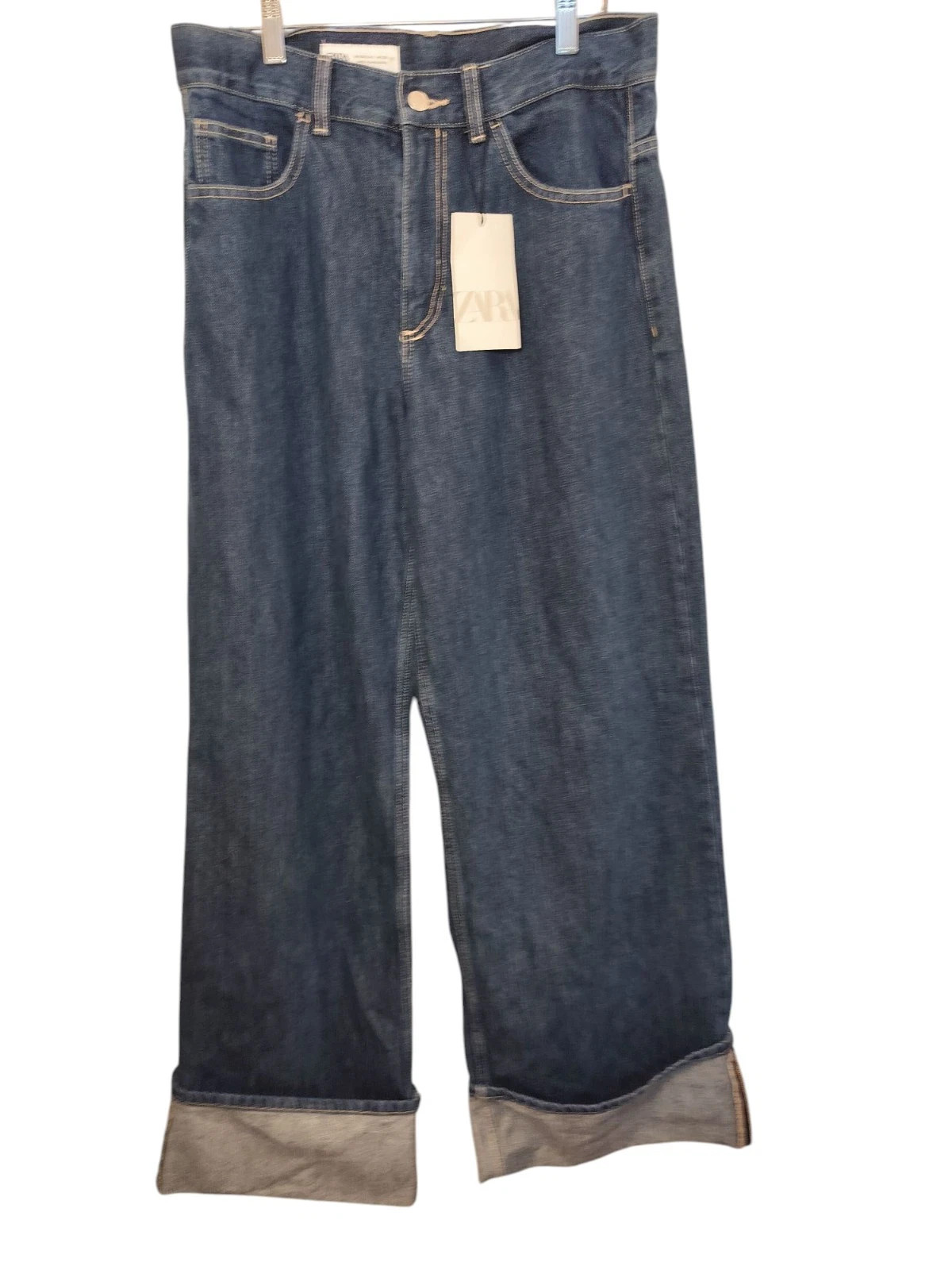 Zara Dark Wash Blue Cuffed Baggy Jeans sz6 NWT | eBay US