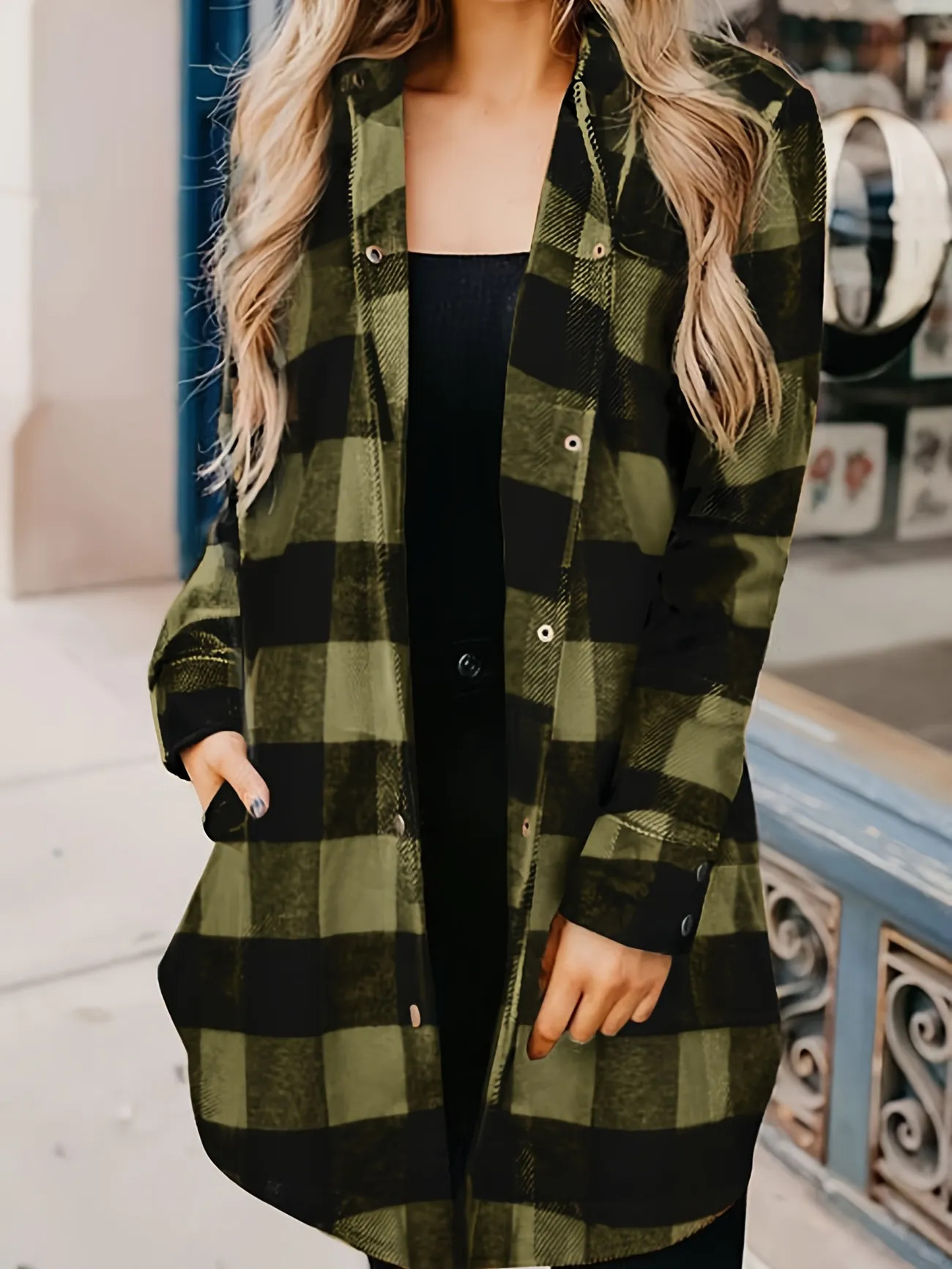 Black Plaid Shirt Jacket, Long Sleeve Casual Plaid Shacket For Spring & Fall, Women's Clothing | Temu Affiliate Program