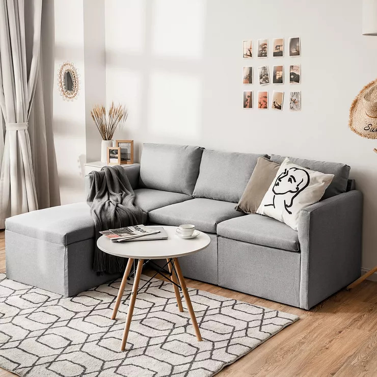 Costway Convertible Sectional Sofa L-Shaped Couch w/Reversible Chaise Dark Grey\Green\Light Grey | Target