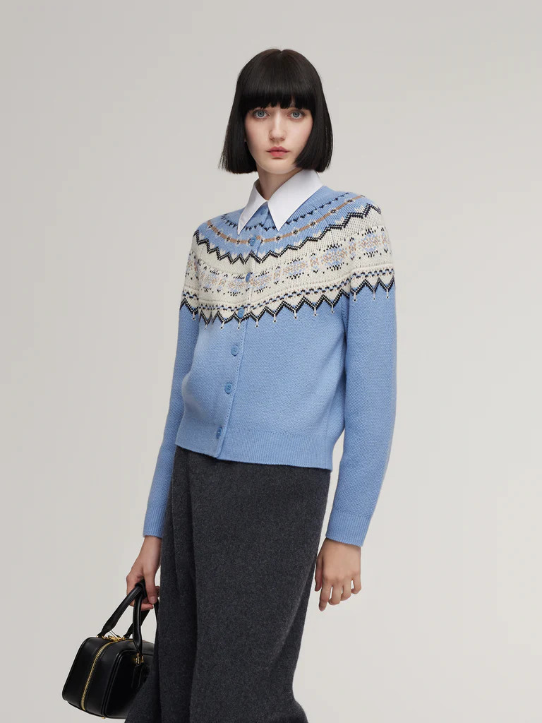 Wool Blend Fair Isle Women Cardigan | GOELIA