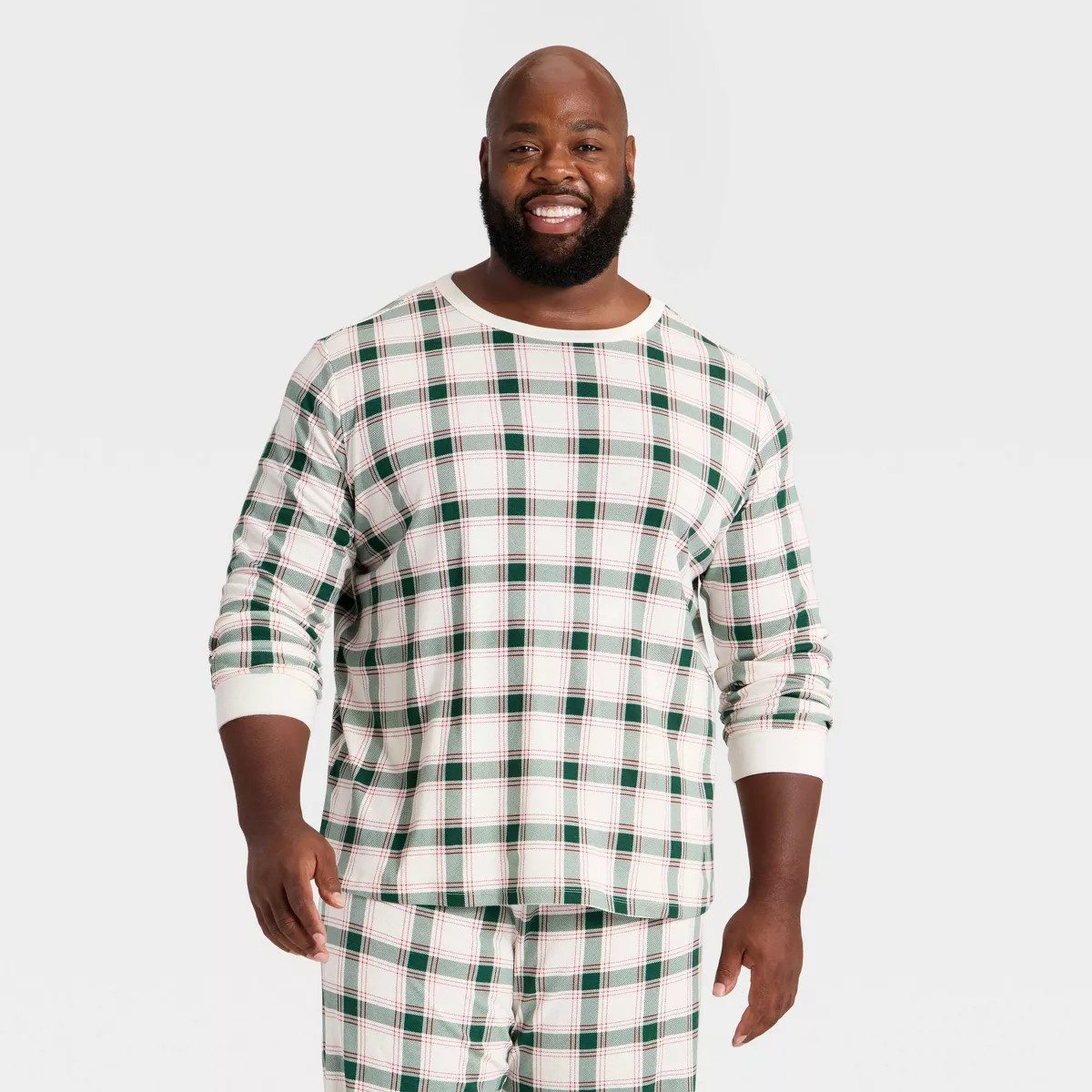 Men's Plaid Ribbed Long Sleeve Holiday Matching Family Pajama Shirt - Wondershop™ Cream | Target