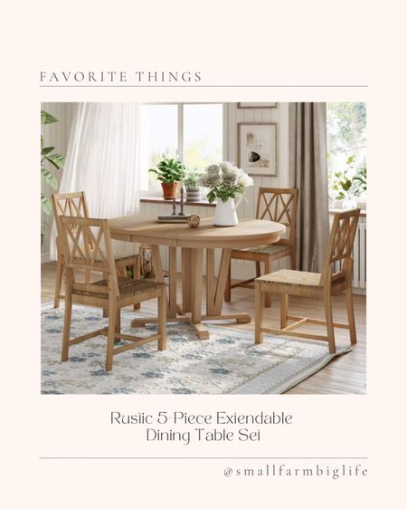 Rustic 5-piece extendable dining table set with wood chairs. Dining room furniture. Table and chairs set. Home furniture. Home decor  

#LTKHome