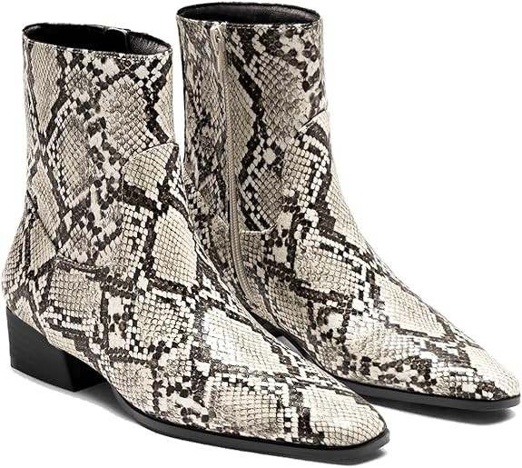 Coutgo Womens Booties Low Heel Ankle Boots Square Pointed Toe Chunky Heel Side Zipper Dressy Fall... | Amazon (US)