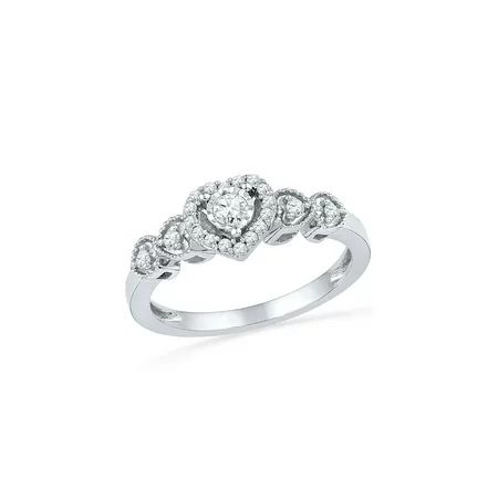 10kt White Gold Womens Round Diamond Heart Ring 1/5 Cttw Fine Jewelry Ideal Gifts For Women Gift Set | Walmart (US)