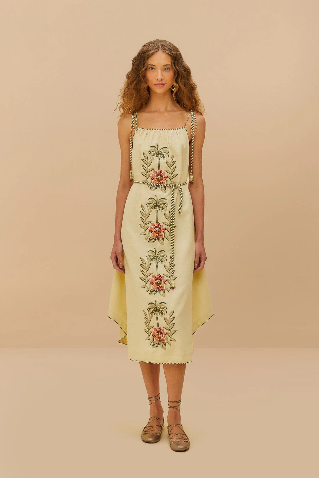 Tropical Flower Embroidered Sand Maxi Dress | Farm Rio EU