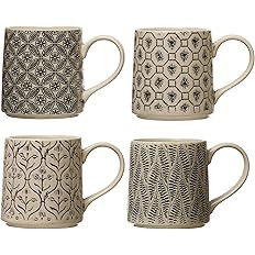 Creative Co-Op Set of 4, Stoneware Mug, 4 Styles Mugs & Cups, 4 Count (Pack of 1), Multi | Amazon (US)
