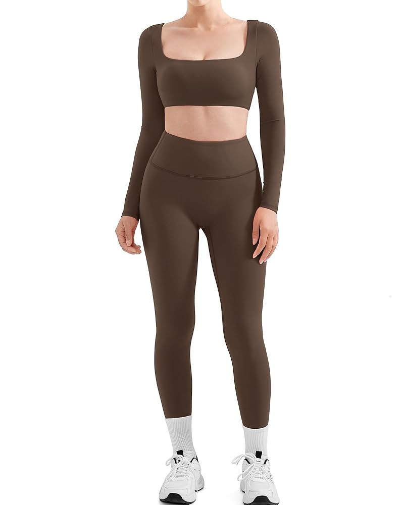 SUUKSESS Women 2 Piece Workout Sets Compression Tummy Control Leggings with Pockets Long Sleeve S... | Amazon (US)