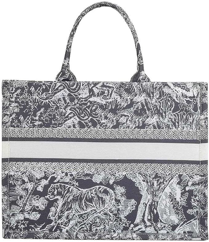 Fashion luxury tote bag cotton linen one shoulder handbag large capacity jacquard embroidery retr... | Amazon (US)