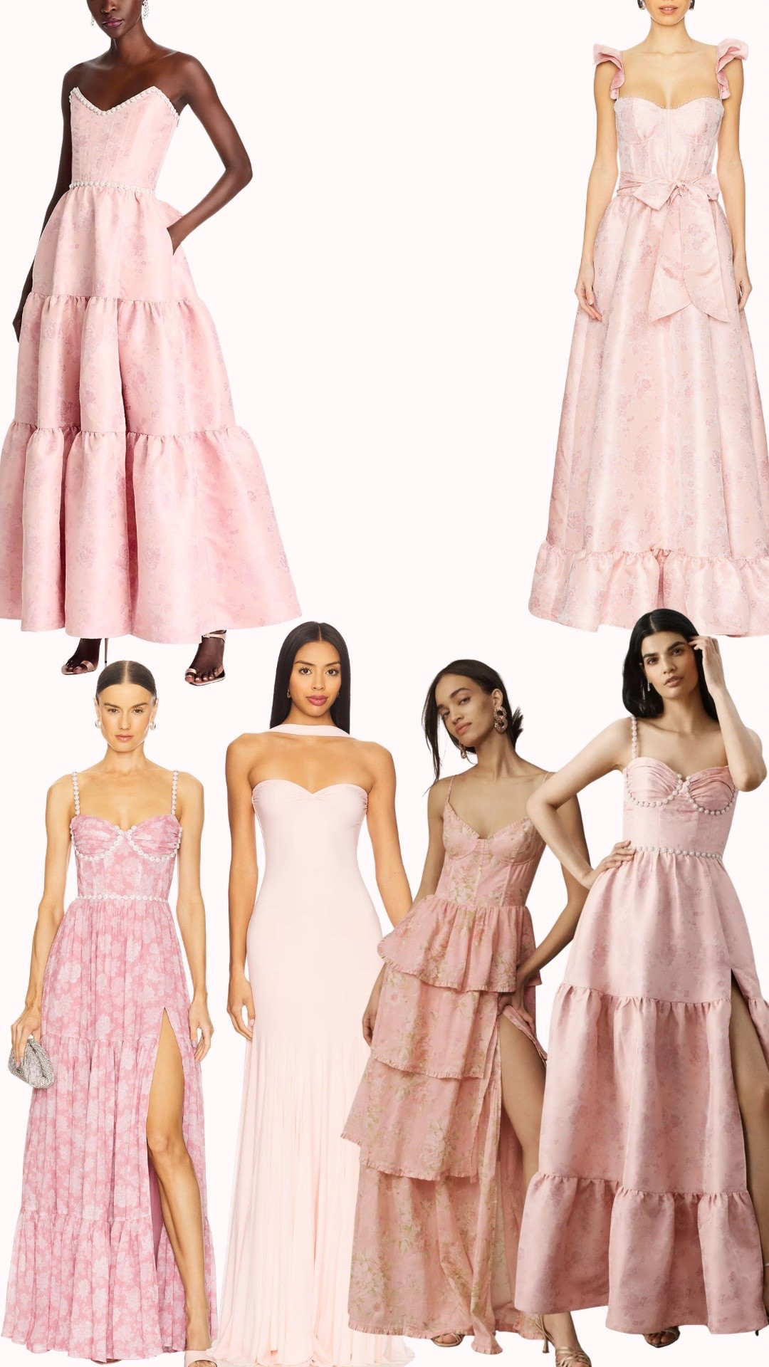 Pink waist-defining bridesmaids dresses (no open back)