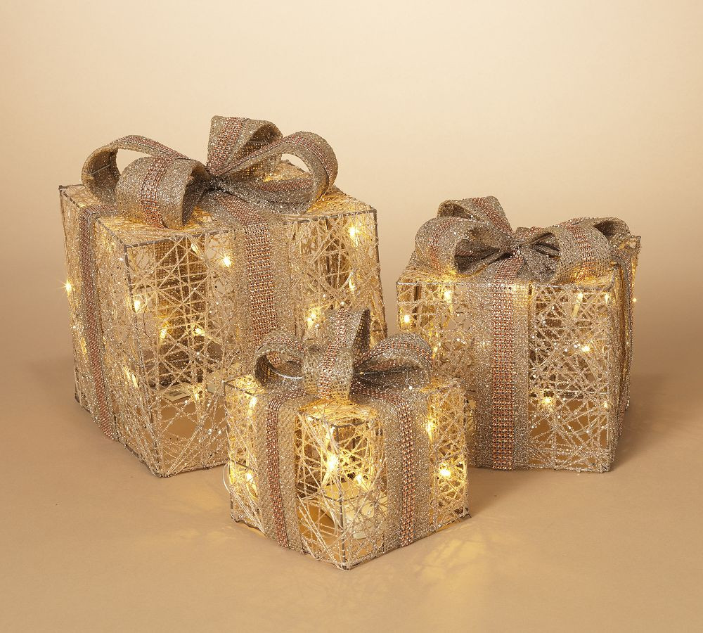 Lighted Gold Gift Boxes - Set Of 3 | Pottery Barn (US)