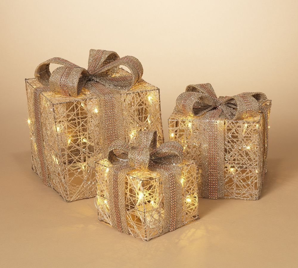 Lighted Gold Gift Boxes - Set Of 3 | Pottery Barn (US)