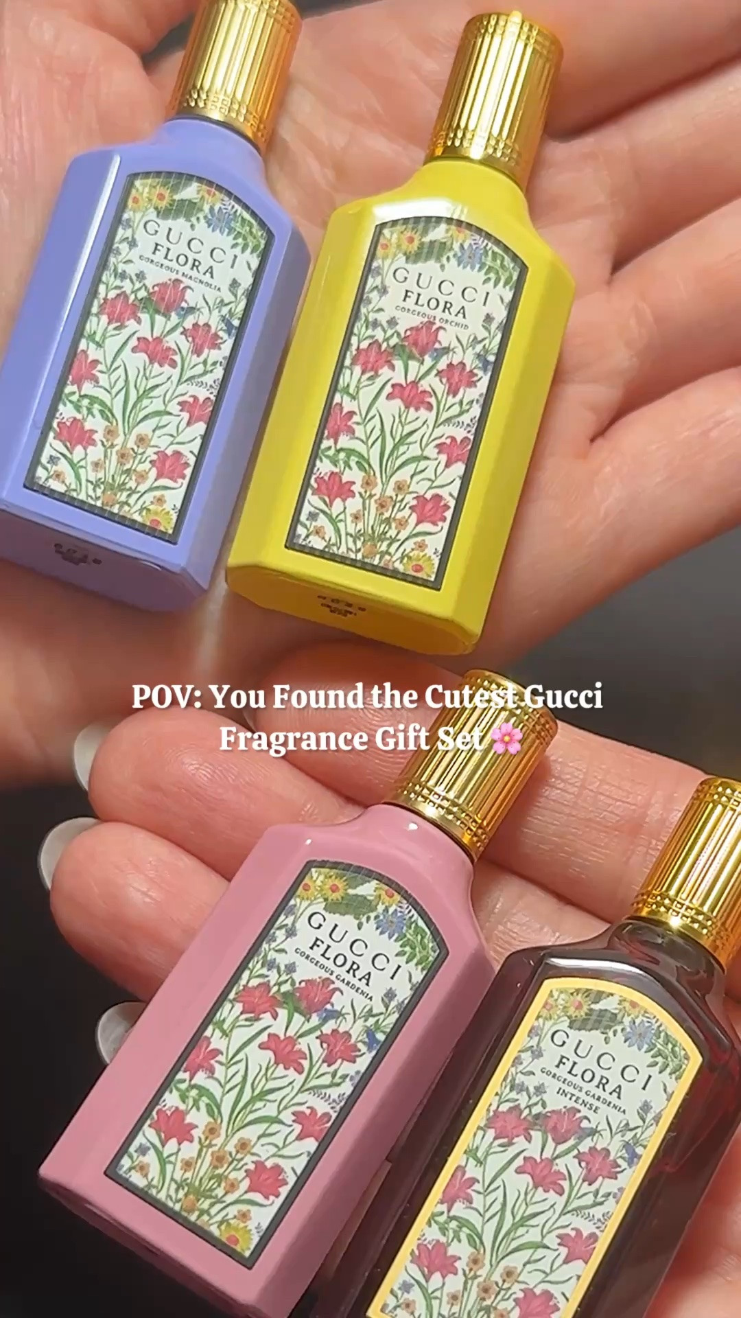 Four Gucci Flora fragrances in one adorable mini set. 🌸✨

This Gucci fragrance gift set includes four travel-friendly 5ml scents:

🌷 Gorgeous Gardenia Intense — rich, creamy and sensual
🌸 Gorgeous Gardenia — fresh, sweet and feminine
💐 Gorgeous Magnolia — fruity, floral and woody
🌼 Gorgeous Orchid — smooth, elegant and comforting

It’s a lovely way to explore different Gucci fragrances before committing to a full-size bottle—and the collectible floral packaging makes it perfect for gifting or travel.

Which Gucci Flora scent would you try first?

#GucciFragranceGiftSet #GucciFlora #GucciPerfume #PerfumeGiftSet #LuxuryFragrance