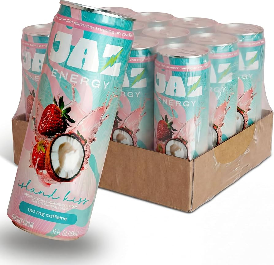 Jaz Energy Drink \u2013 Island Kiss Strawberry Coconut | Clean Energy Drink with 150mg Caffeine |... | Amazon (US)