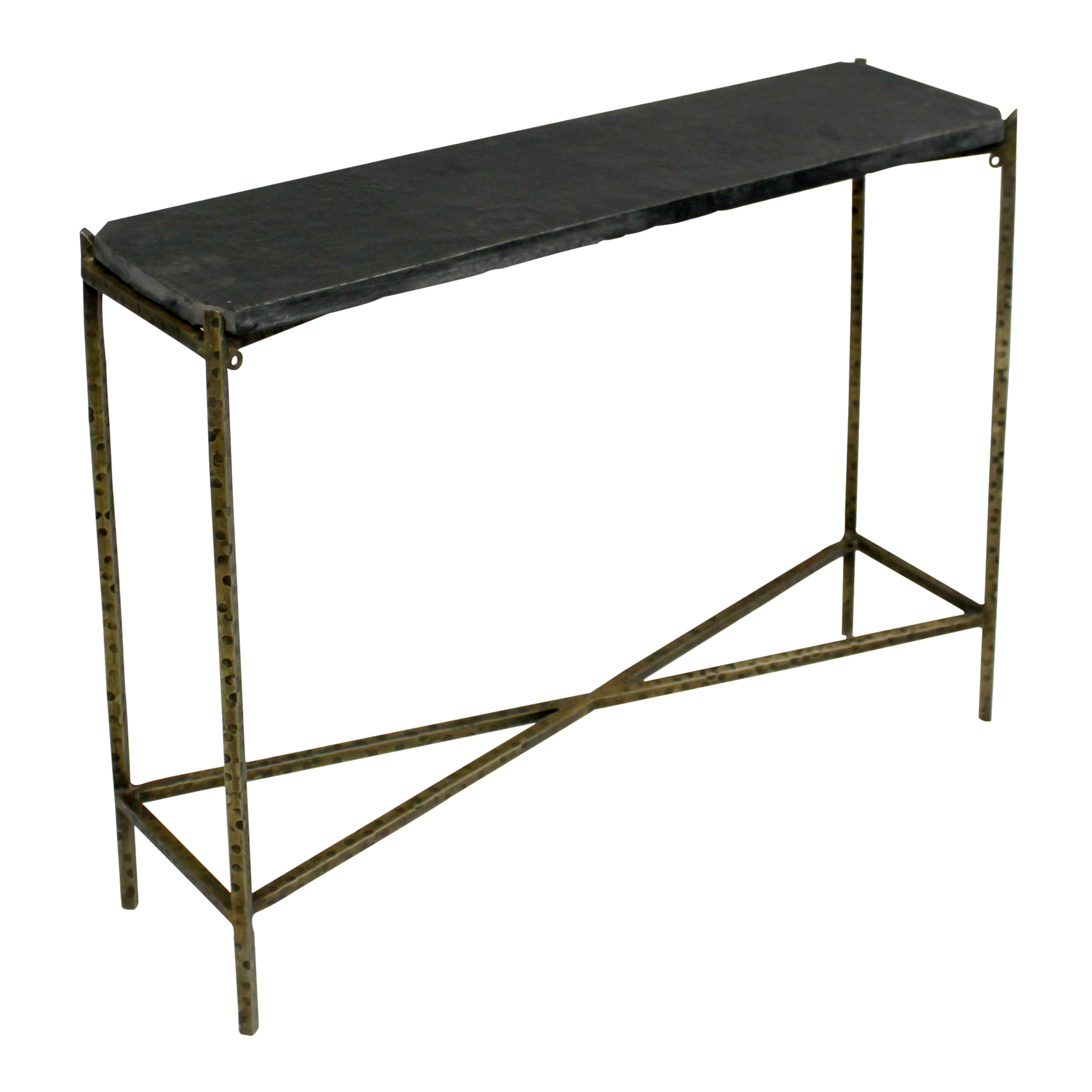 Brune Black Stone Top and Antique Gold Metal Console Table - World Market | World Market