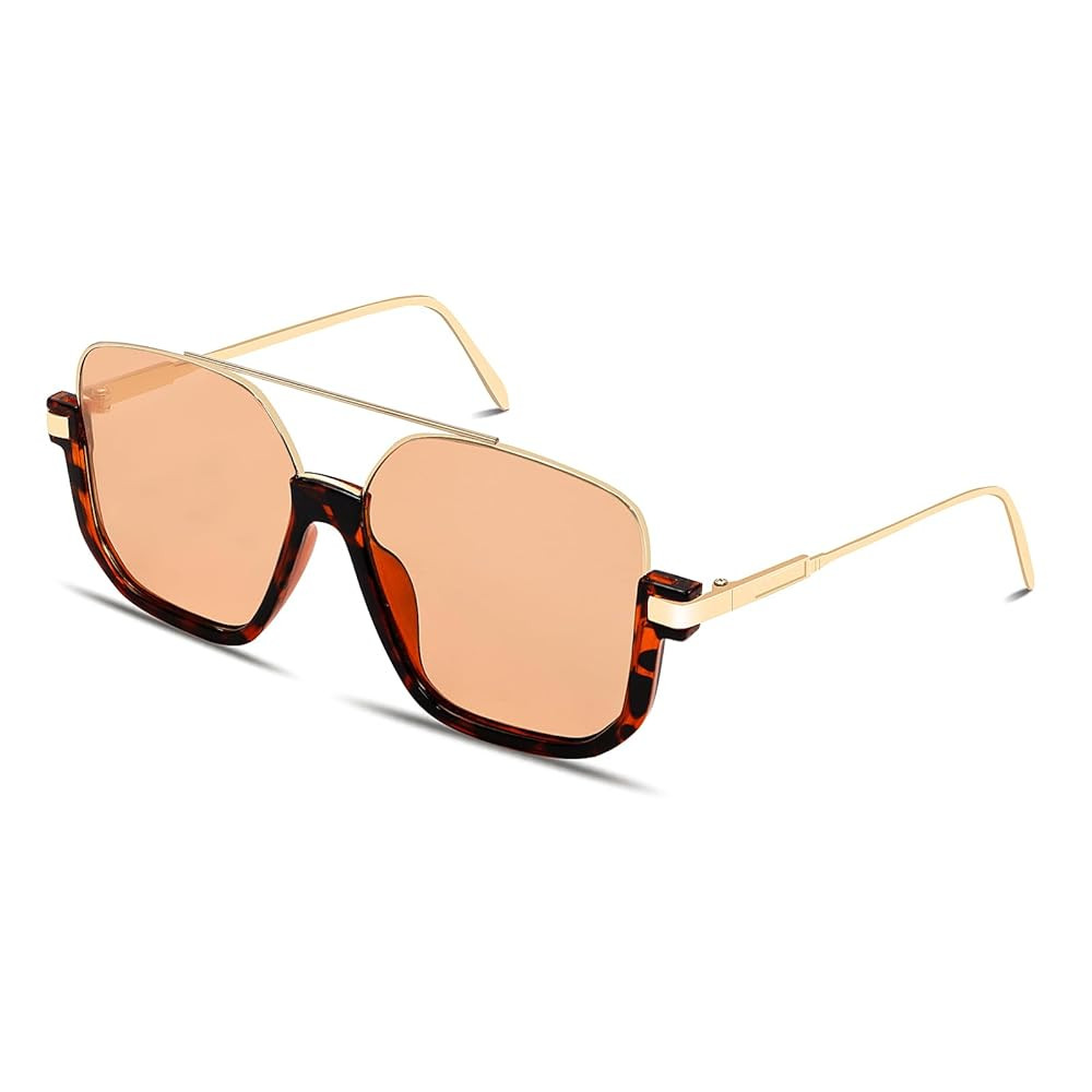 Retro Oversized Aviator Sunglasses for Women Men Square Double Bridge Pilot Sun Glasses 70s Trend... | Amazon (US)